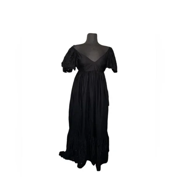 Zara Open Work Embroidered Dress Black Size Small - Picture 3 of 8